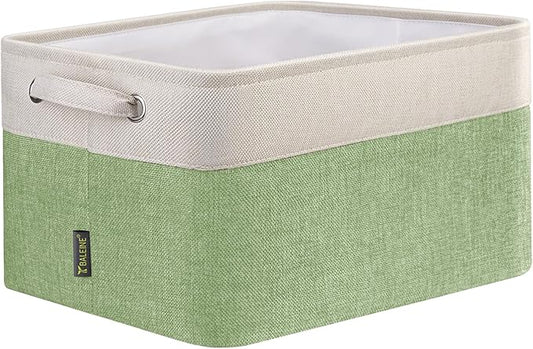 BALEINE 1 Pack Fabric Storage Bins for Shelves, Linen Storage Baskets for Organizing, Decorative Closet Bins for Clothes, Home (Green, 15''x11''x9.5'')