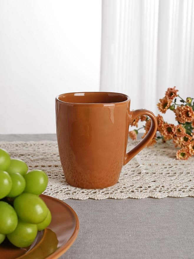 famiware Aurora Coffee Mugs, 14oz Mug Set of 4, Stoneware Mug, Cups for Kitchen, Cappuccino, Latte, Reactive Glaze, Microwave Safe, Scractch-resistant, Brown