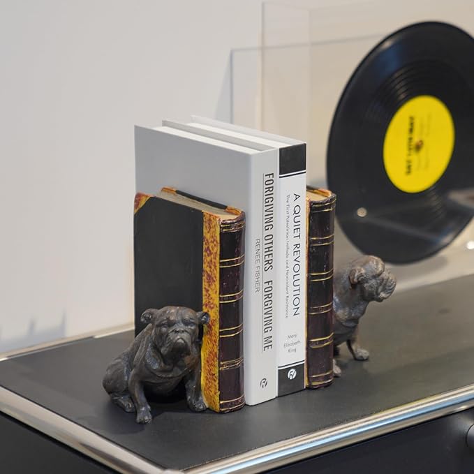 Dog Decorative Bookends Book Holder - Vintage Shelf Decor Book Ends to Hold Books Heavy Duty for Home Decor 3.5 X 4.5 X 6.25 inch Guichifun