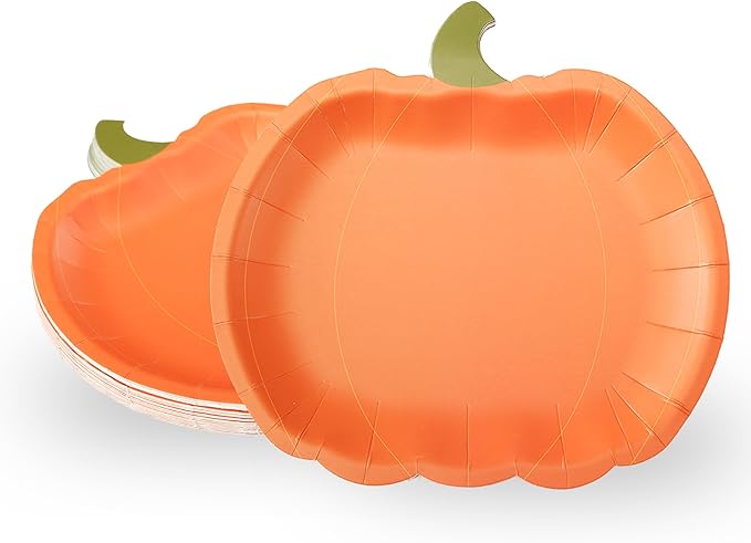 Cheerland Pumpkin Party Plates Fall Disposable Paper Plate Dessert Shaped Tableware for Summerween Birthday Baby Shower Halloween Classroom Autumn Harvest Thanksgiving Party Favor Decorations 48pcs