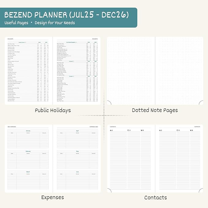 BEZEND Planner 2025-2026 Weekly and Monthly, 8.5" x 11" Academic Calendar (Jul 25-Dec 26) Vertical Daily Appointment with Hourly Timeslot & Monthly Tab, PU Leather Hardcover - Dark Green