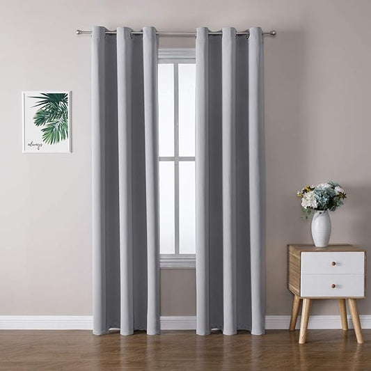 ChrisDowa Grommet Blackout Curtains for Bedroom and Living Room - 2 Panels Set Thermal Insulated Room Darkening Curtains (Light Grey, 42W x 84L)