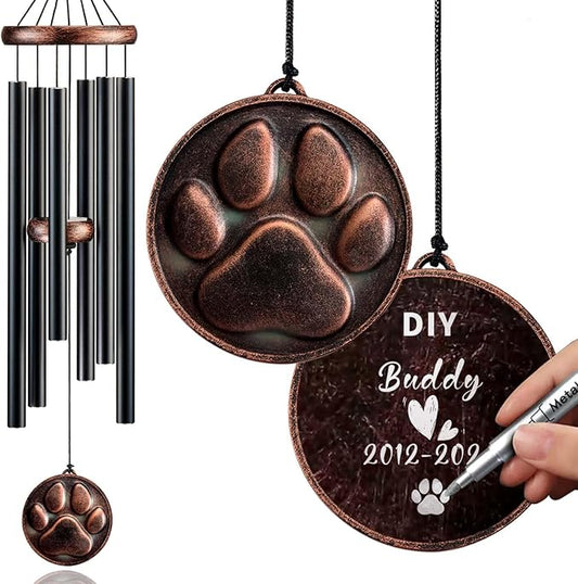 Dog Memorial Gifts, 34" Pet Memorial Wind Chimes for Loss of Dogs, Pet Loss Passing Away Remembrance Sympathy Bereavement Gift, DogPaw Vintage Wind Chime for Outside (DIY 34" Pet Memorial)