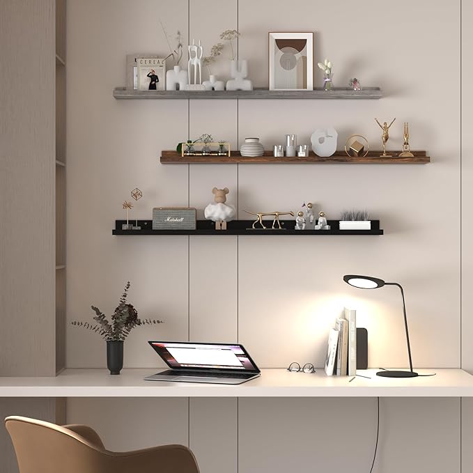 Giftgarden 47 Inch Multi Colors Floating Shelves for Wall Mount, Assorted Colors Wood Wall Shelf Ledge for Bathroom Bedroom Living Room Kitchen Storage, Set of 3 Different Sizes