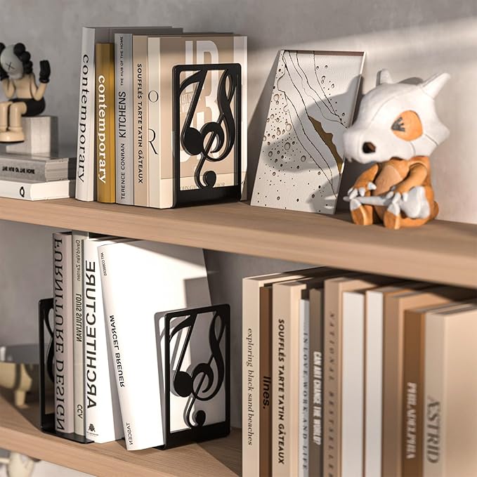 Book Ends for Shelves and Heavy Books - Metal Bookends Black 3 Pair, Shelf Holder Home Decorative, Stoppers for Kitchen Cooking Lover Gifts