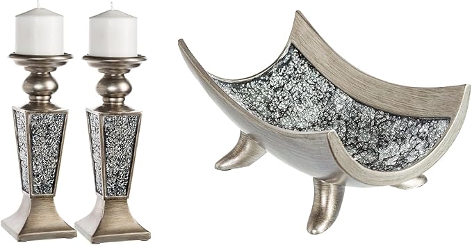 Creative Scents Schonwerk Silver Centerpiece Bowl - Coffee Table Decor - Centerpiece Table Decorations for Dining Room Living Room or Entry Table - Decorative Bowl - Best Wedding/Birthday Gift