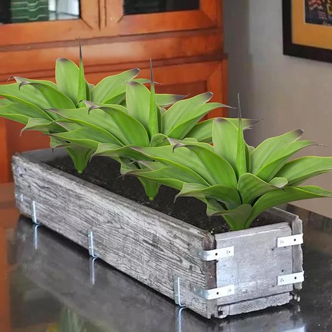 Fake Plants Artificial Agave Plants,Large UV Resistant Fake Agave Planters for Indoor and Outdoor Decorating Tropical Plant Succulents Greenery Indoor Decor13.8 (2Pack, Dark Green)