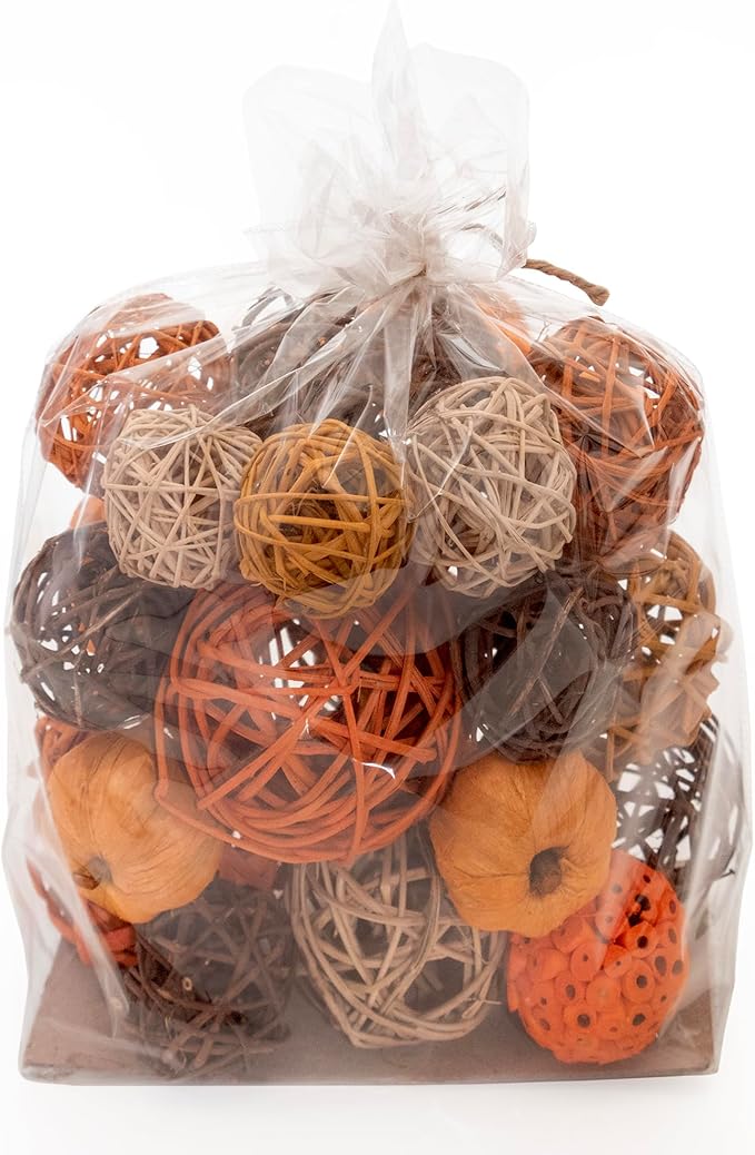 ANDALUCA Orange Decorative Vase Filler Bag with Mini Pumpkins, Orbs, Balls & Flowers Bowl Filler Decor (Pumpkin Orange)
