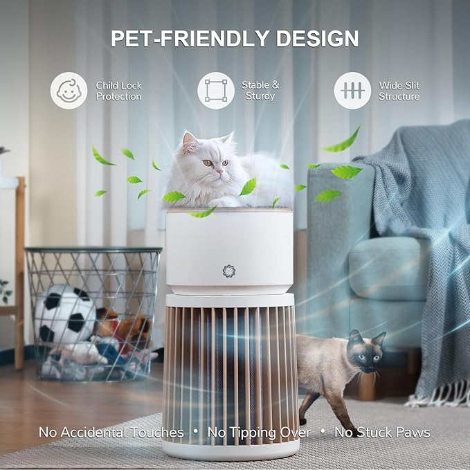 Airthereal Pet Air Purifier with Odor Eliminate H13 Purple Filter - Air Cleaner for Pet Hair, Dander, Cat Urine Odor, Dust, Smoke - Integrated PM 2.5 Air Quality Sensor, 360°Air Intake, AGH400-PET