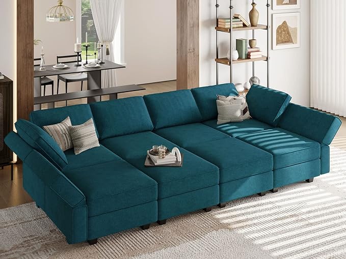 Belffin Modular Sectional Sleeper Sofa Bed Convertible Sectional Couches for Living Room. Peacock Blue Couch