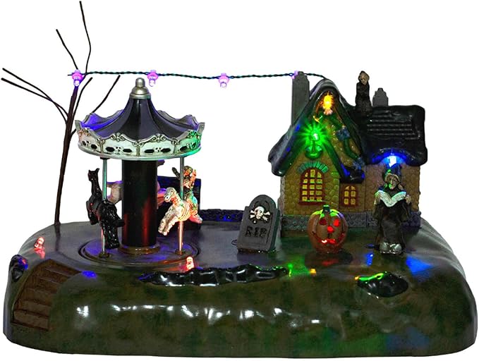 Animated Halloween Village House with Seesaw and LED Lights, Battery Operated Indoor Use only.