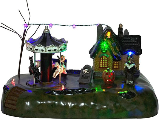 Animated Halloween Village House with Seesaw and LED Lights, Battery Operated Indoor Use only.