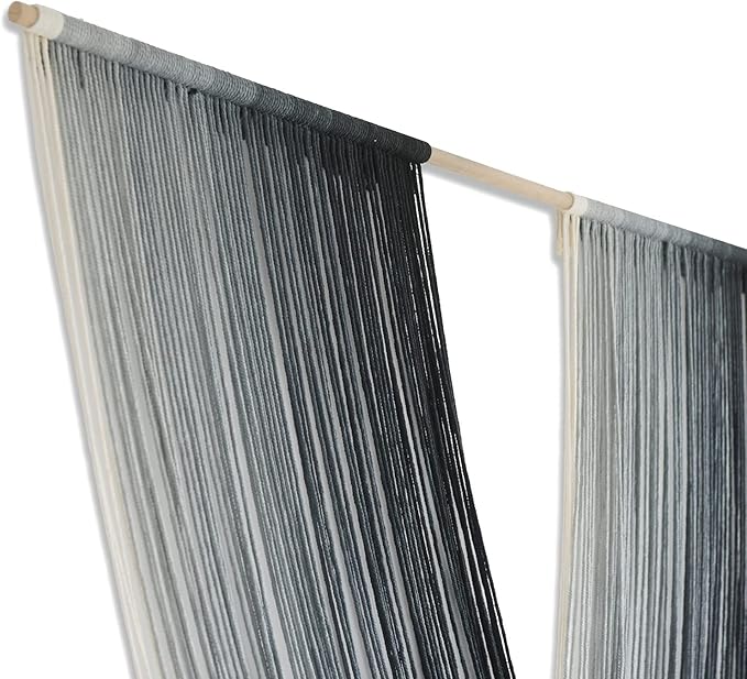 Flber Macrame Wall Hanging Large-Scale Dip-Dye Blue Bohemian Yarn Tapestry Home Room Wall Decor 57" Wx 35" L