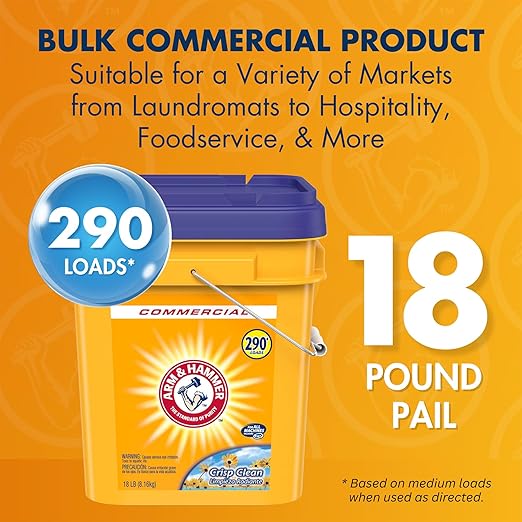 Arm & Hammer powder laundry detergent, crisp clean, 18 lb pail