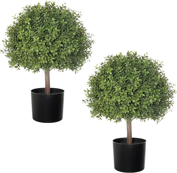 2 Pack 24.5inch Artificial Topiary Ball Plants, Faux Boxwood Ball in Pot, Fake Outdoor Plant for Front Door Decor, Home Decor, Garden, Wedding Decor