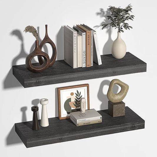 Floating Shelves for Wall, USA-Sourced Fir Wood 24 Inch Wall Shelves Set of 2, Natural Rustic Solid Wooden Floating Shelves Wall Mounted, Nursery Book Storage Shelf, Display Shelf for Bathroom