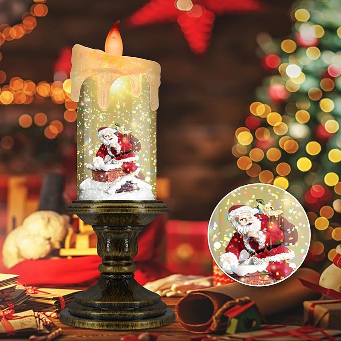 Christmas Flameless Candles, Flickering LED Candles with Timer, Snow Globe Candle Lights for Christmas Decorations