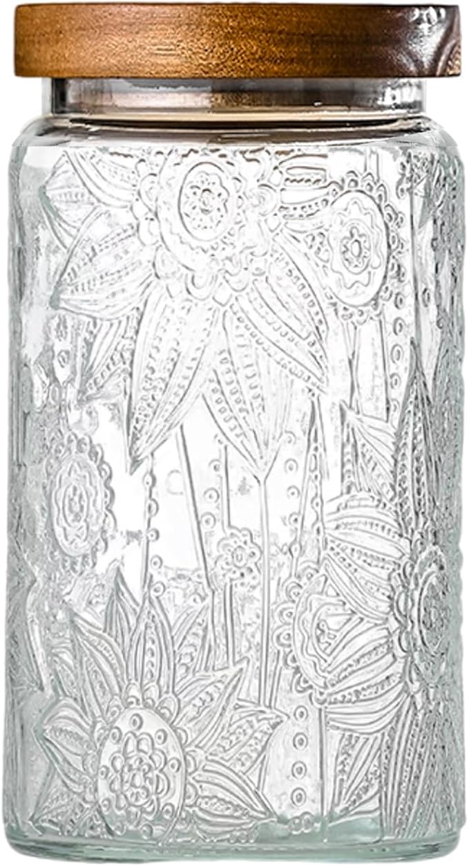 32oz Vintage Glass Jar With Lid, Glass Storage Containers, Airtight Kitchen Storage Containers For Sugar, Coffee, Tea, Spice, Flour, Candy Cookie, Pasta, Cereal, Cute Decorative Jars