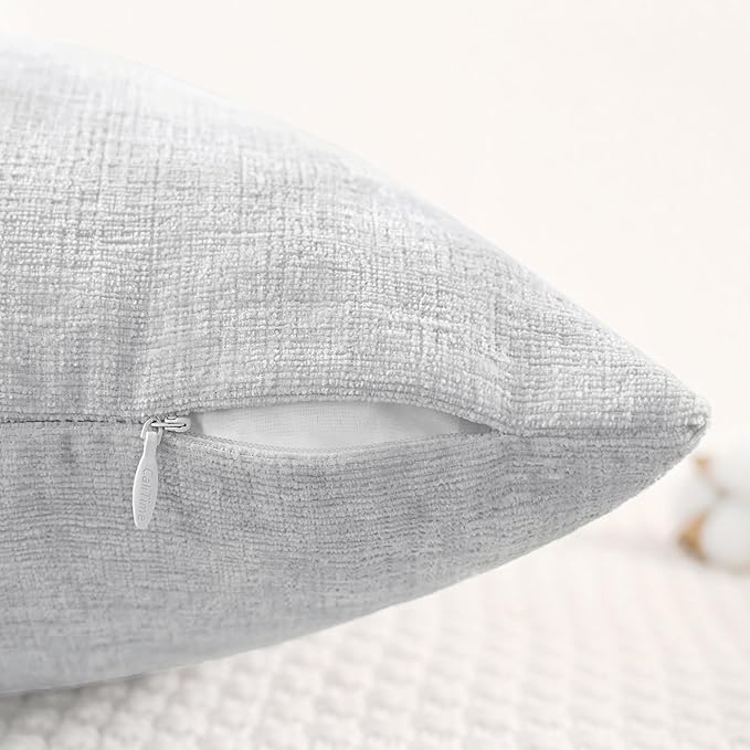 CaliTime Throw Pillow Covers Decorative 12 X 20 Inches Pack of 2 Cozy Chenille Cushion Cases for Couch Sofa Bed Living Room Home Moonbeam Gray
