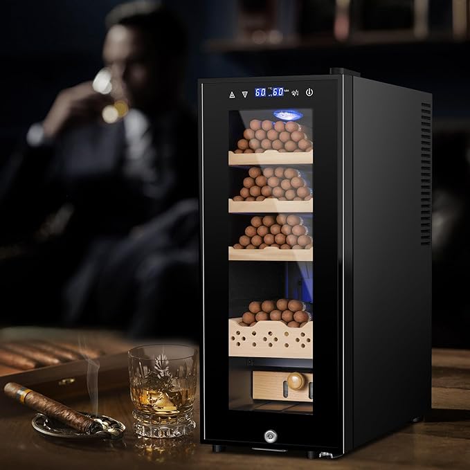 Electric Humidor for Cigars, 35L 250 Counts Large Capacity Thermostatic Desktop Humidor Cabinet with Digital LED Screen, Safety Lock,Smart Humidity & Temp Control, Gifts for Men