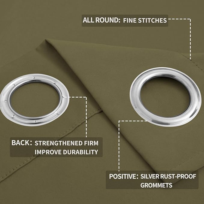 Easy-Going Blackout Curtains for Bedroom, Solid Thermal Insulated Grommet and Noise Reduction Window Drapes, Room Darkening Curtains for Living Room, 2 Panels (52x84 in,Khaki)