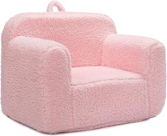 ALIMORDEN Kids Ultra-Soft Snuggle Foam Filled Chair, Toddler Cuddly Sherpa Reading Couch for Boys and Girls, Pink
