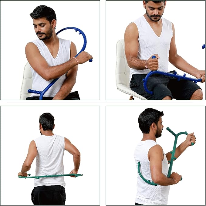 2 Pack Massage Trigger Point Cane, Body Deep Tissue, Handheld Back, Neck, Shoulder, Leg and Feet Massager Rod, Muscle Release Tool Self Massage Hook Cane for Women & Men, Blue & Green