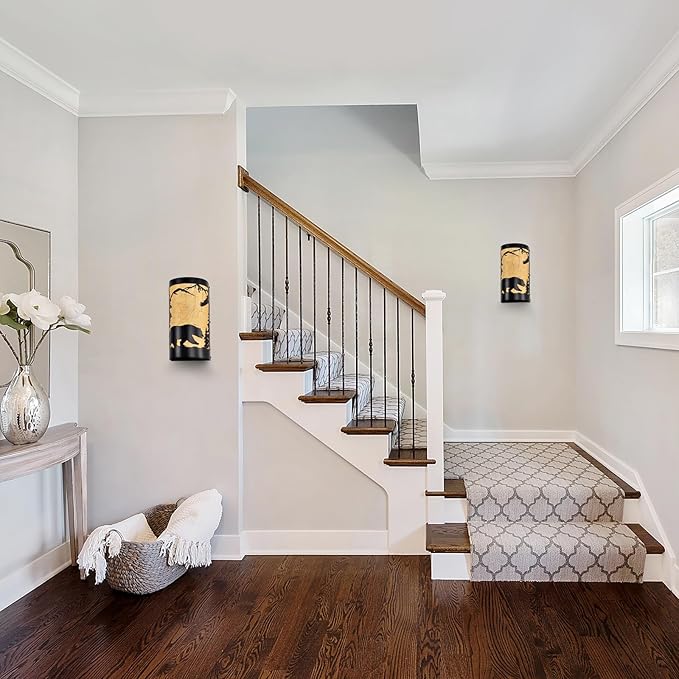 Black Wall Sconces,Bear Metal Yellow Parchment Rustic Wall Sconces,Farmhouse E26 Base Hallway Wall Light Fixtures,Industrial Wall Mount Lamp,Indoor Wall Lamps for Living Room,Bedroom,Bedside