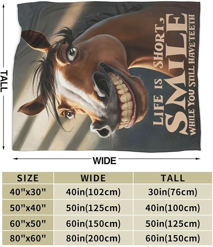 Funny Horse Throw Blanket Soft Fleece Blanket Men Women Gift for Kids Boys Girls for Party Couch Sofa Bed Deco Blankets 50x40 Inches