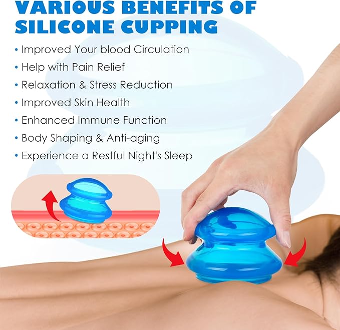 3Pcs Cupping Therapy Set-Professional Silicone Cupping, Suitable for Facial Body Massage/Deep Myofascial Release/Pain Relief/Muscle Relaxation & More (Blue,3pcs)