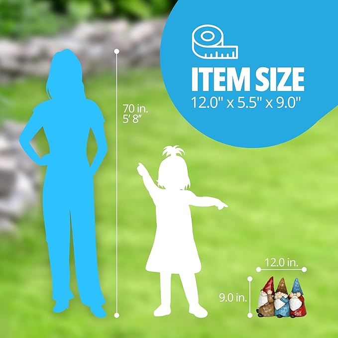 Exhart Garden Gnomes, See No, Hear No, Speak No Evil Garden Gnome Statue, Hand Painted Outdoor Garden Decorations, 12 x 9 Inch