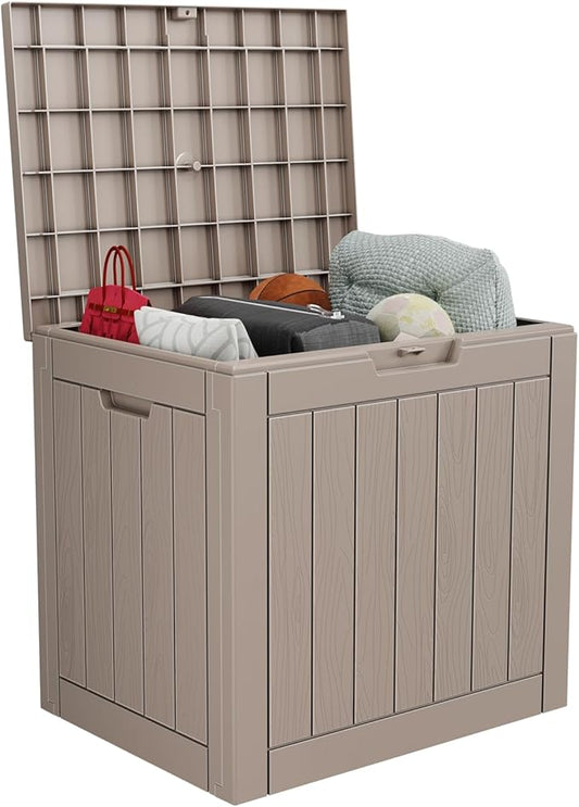 30 Gallon Resin Deck Box, Lockable Outdoor Storage Box for Patio Cushions Storage Furniture,Garden Tools, Pool Supplies, Weatherproof and UV Resistant- Grey