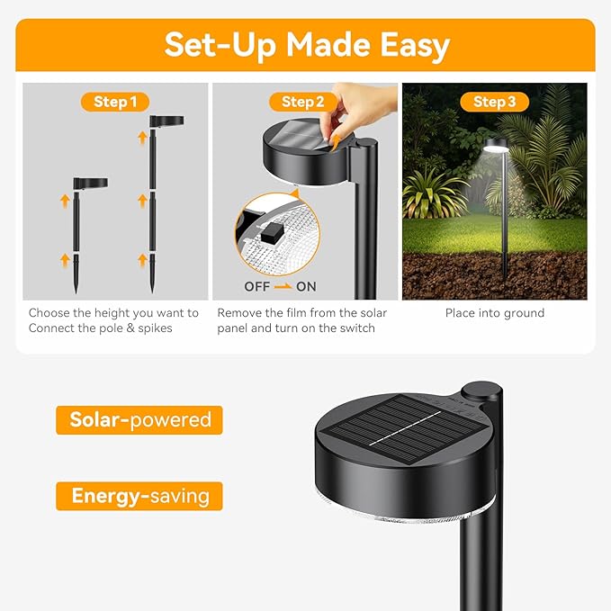 4 Pack Solar Pathway Lights Outdoor, 12 Brighter LED Solar Lights Outdoor Waterproof, Up to 12 Hrs Modern Path Light for Yard Garden Walkway Driveway Lawn, Cool White