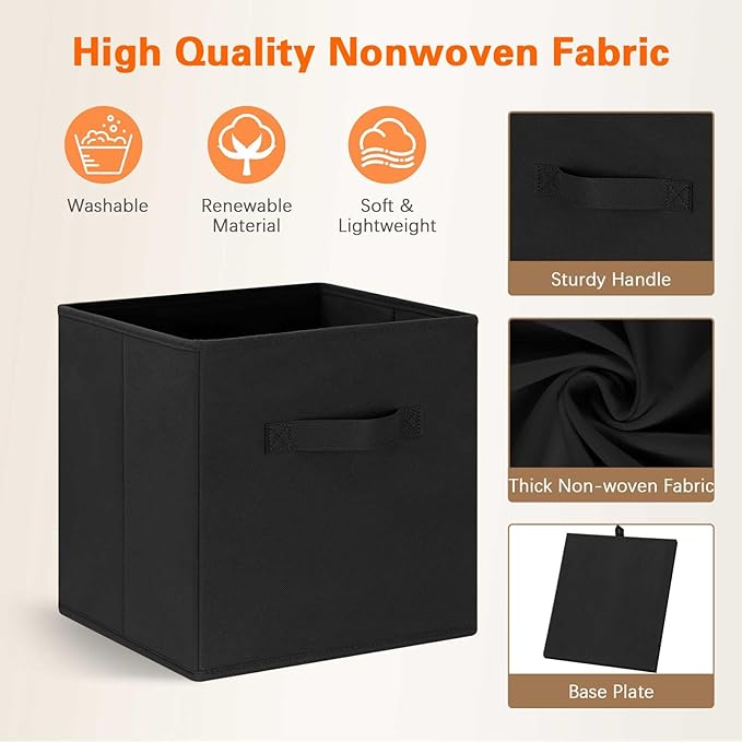 GhvyenntteS Storage Cubes 12 Pack, 11 Inch Cube Storage Bins with Dual Handles, Collapsible Heavy Duty Fabric Bins for Shelves Closet, Baskets for Organizing Clothes Bedding Toys Books (Black)