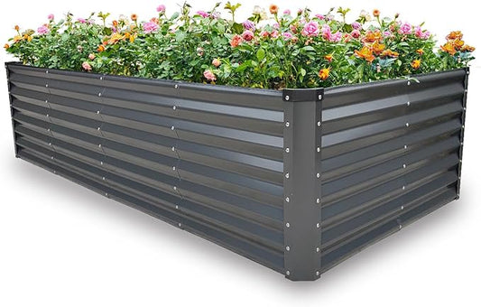 GARDMAX 8x4x2FT Galvanized Raised Garden Bed Kit, Metal Planter Boxes Outdoor with Easy Assembly, Large Garden Bed for Vegetables, Fruits, Flower, Herbs Rectangle Dark Gray