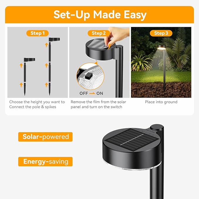 12 Pack Solar Pathway Lights Outdoor, 12 Brighter LED Solar Lights Outdoor Waterproof, Up to 12 Hrs Modern Solar Powered Path Light for Yard Garden Walkway Driveway