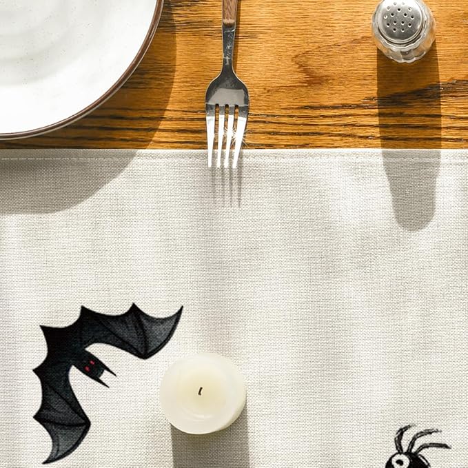 Artoid Mode Pumpkin Ghost Leaves Spider Web 210 GSM Halloween Table Runner, Spooky Kitchen Dining Table Decoration for Home Party Decor 13x72 Inch
