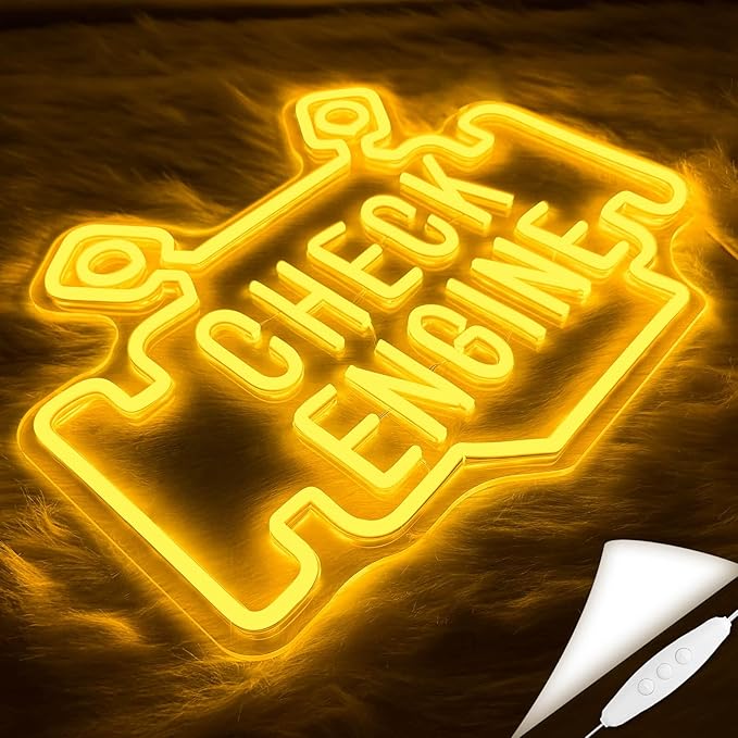 Check Engine Neon Signs for wall decor, Garage Neon Sign for Man Cave, Piston Engine Led Light Signs with Dimmer, Piston Decoration USB Powered with Switch