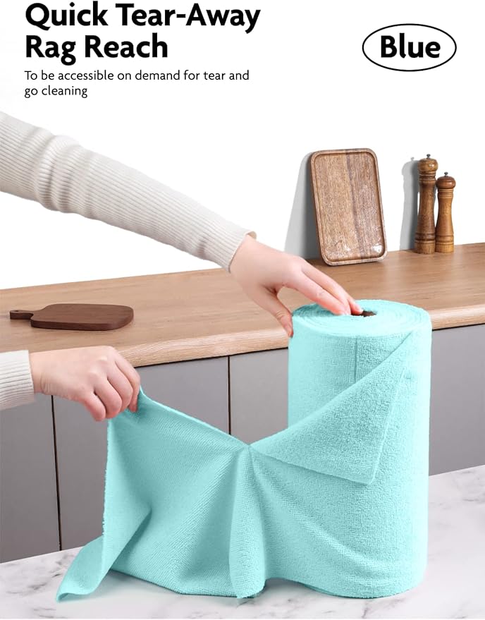 Fantasticlean Microfiber Cleaning Cloth Roll -40 Pack, Tear Away Microfiber Towels, 12" x 12", Reusable, Washable, Scratch Free, Ultra Absorbent Dish Rags for Car, Home, Garage or Shop (Blue)
