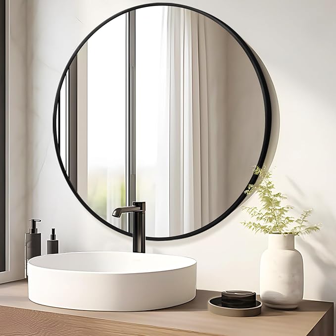 Fabuday Black Round Mirror 39 Inch - Big Circle Wall Mirror for Bathroom, Living Room, Hallway, Entryway, Matte Aluminum Frame Large Circular Mirrors for Wall Decor