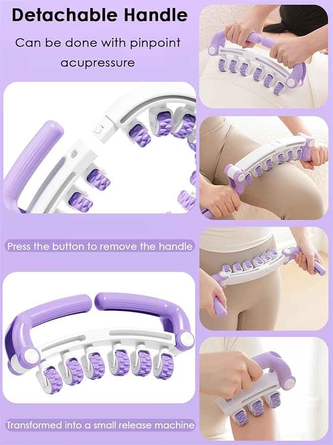 Anti Cellulite Massager Roller w/Detachable Roller Handles for Whole Body, Leg, Lumbar, Shoulder, Back, Arm Massage Stretch Roller Swelling Release Stress Relief Yoga Goods Dieting Equipment
