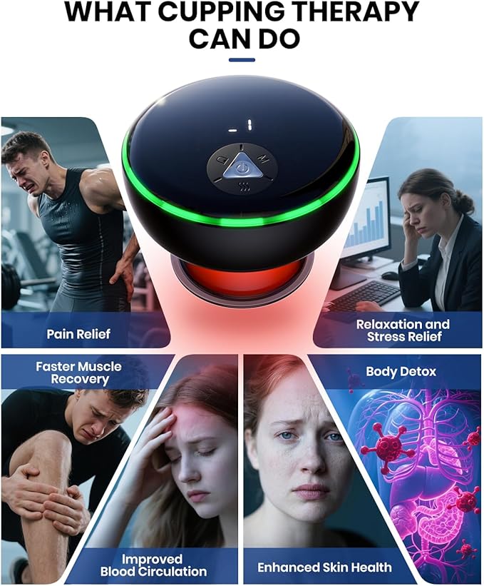 Electric Cupping Kit for Massage Therapy with Remote Controller - 32 Levels of Adjustable Suction & Heat, Portable Cupping Therapy Set for Back Pain Relief, Neck Muscle Soreness