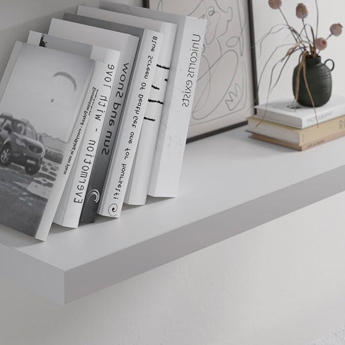 Floating Shelf, Set of 2 Wall Shelf, 36 in W x 12.75 in D x 2 in H Wooden Floating Wall Shelf with Invisible Brackets for Living Room/Bedroom/Bathroom/Kitchen Storage and Decor, White