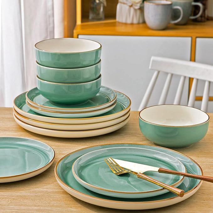 GBHOME Ceramic Dinnerware Sets, 12 Pieces Stoneware Dinnerware Set, Plates and Bowls Sets, Dishwasher & Microwave Safe,Dishes Set | Service for 4