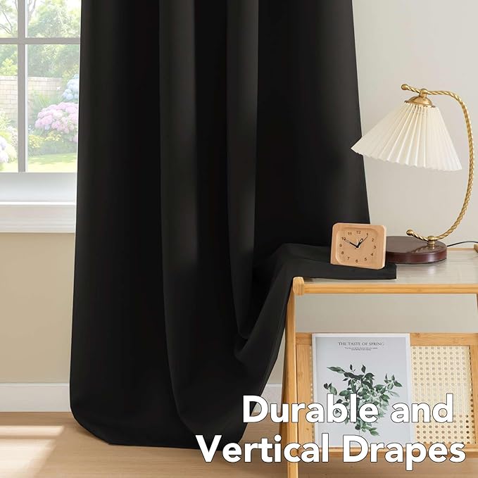 H.VERSAILTEX Blackout Curtains for Bedroom Thermal Insulated Room Darkening Living Room Curtains 63 Inch Long Grommet Privacy Protection Window Curtain Panels/Drapes for Nursery, 2 Panels,Jet Black