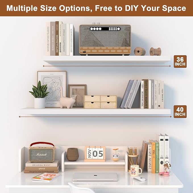 12 Inch Deep Floating Shelves for Wall 2 Pack White Floating Shelves Large Storage Space Wall Mount Shelf for Living Room Kitchen Bathroom 30" W x 12" D x 1.2" White