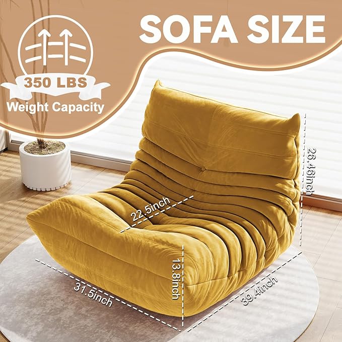 Bean Bag Chairs for Adults, Bean Bag Sofa - Adult Size with Soft Waterproof Fabric for Living Room, Apartments, Reading Corner, Gaming, and Movie Venue (Yellow)
