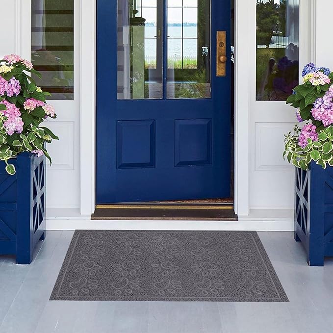 Door Mat Home Welcome Mats Outdoor and Indoor, Heavy-Duty Low-Profile Non-Slip Front Welcome Mat for Home Entrance, Outside Entry, Yard, Floor, Patio (Grey, 36x24)