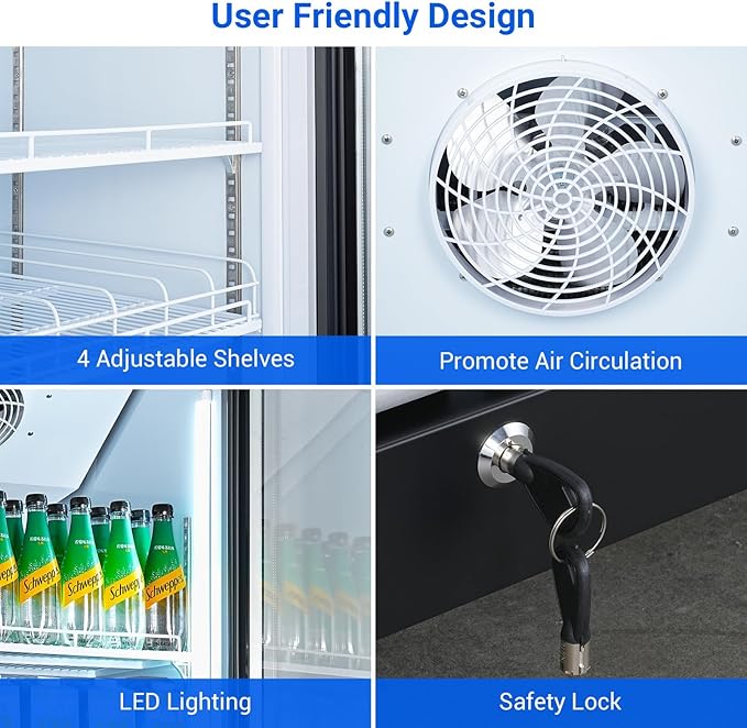 BODEGACOOLER Commercial Beverage Refrigerator Glass Door,18.1 Cu.Ft Commercial Display Merchandiser Fridge,Upright Display Bar Cooler with Soft LED Light,Adjustable Shelves,Aluminum Door,Black