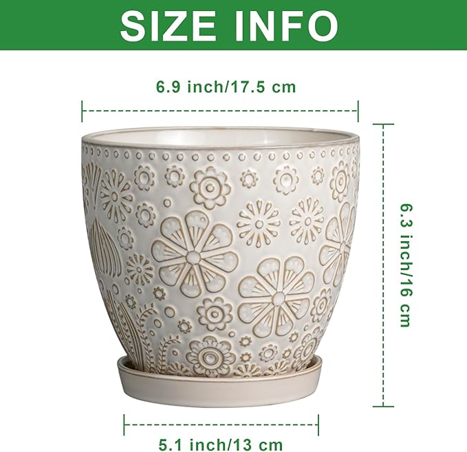 6.9 Inch Plant Pot with Drainage Hole and Saucer Ceramic Planter for Indoor Plant Flower Pot for Orchid Succulents Plants White